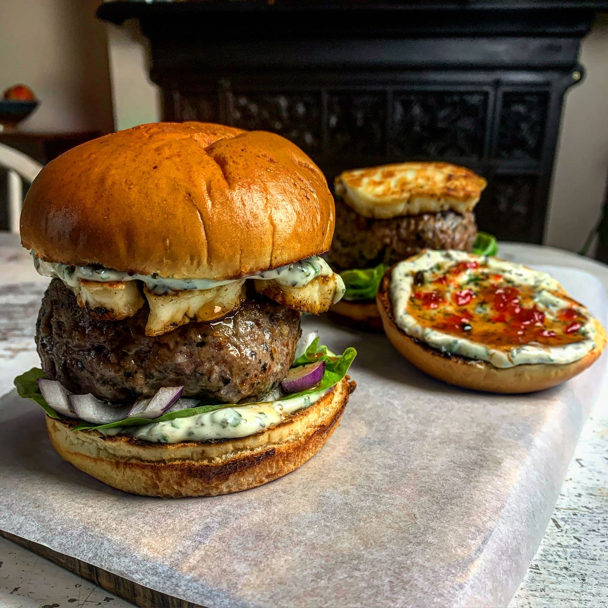 Lamb and Mint Burgers with Halloumi and Mint Mayo