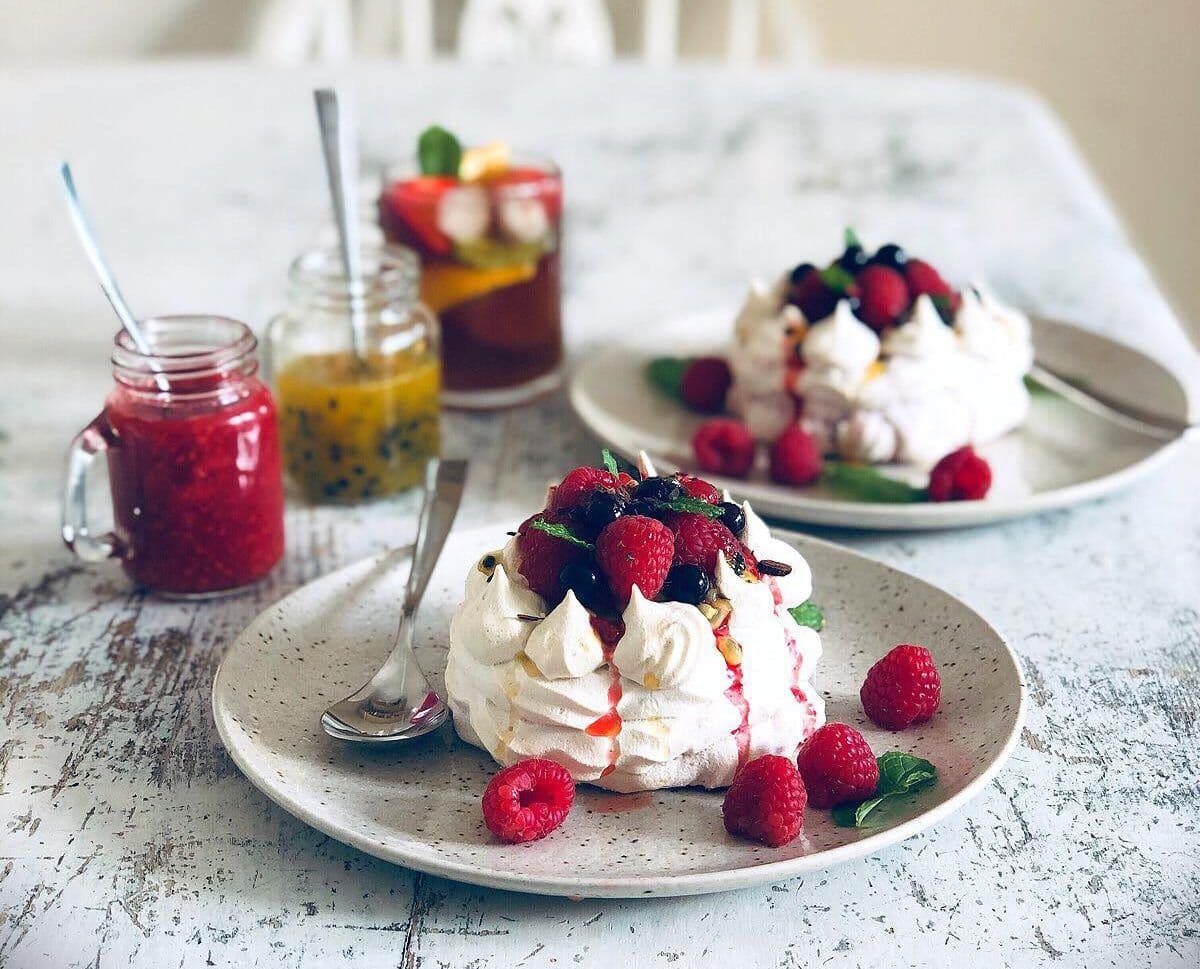 Raspberry and Passionfruit Pavlovas